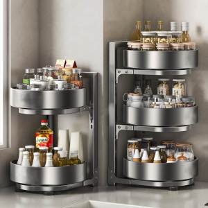 Modern Simple Rotation Kitchen Corner Spice Rack Oil Salt Vinegar Condiment Storage Tray Platform Non-Slip for above Cabinet