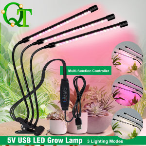 Clip-On LED Grow Light with Gooseneck 2/3/4-Head Growing Lamp Kit 5V USB Powered Timer & Dimmable for Greenhouse Hydroponics