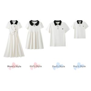HONGLEXIUYAN | Parent-Child Matching Summer Dresses & Polo Shirts