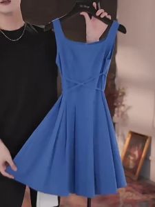 High-end Fashionable Versatile Petite Blue Dress