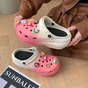 Bigdreamofficial รองเท้าหัวโต พร้อมตัวติด คริสมาสต์ เสริมส้น 8 เซน รองเท้าผู้หญิงรัดส้น EVA สีทูโทน SHO-SUN8694-2T