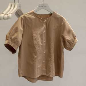 Pure Cotton Commute Minimalist Puff Short Sleeve Shirt Womens Summer New Arrival Western Style Younger Fashion Fancy Small Shirt Top