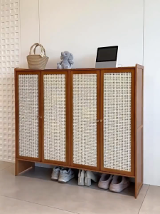 Entrance Rattan Shoe Cabinet With Door Simple Bamboo Shoe Rack Corridor Storage Integrated Multi-Layer