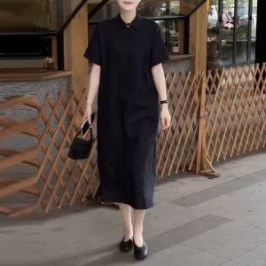 UYFY | Black Collar Short Sleeve Dress Mid-Length