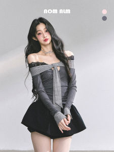 Áo Thun Nữ Tay Dài Một Bên Vai Kẻ Sọc Phong Cách Thường Ngày Mùa Thu AOMALM #Windsor College Dành Cho Thanh Thiếu Niên