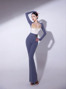 conny | Flared Latin Dance Outfit for Women Long Pants & Spaghetti Strap Top with Long Sleeve Cape