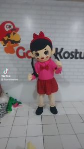 Kostum maskot badut princess lol pink dan rok kotak merah setelan lucu