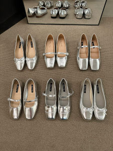 Elegant French Silver Square Head Mary Jane Shoes Womens Fashion Flat Bottom High-End Sensation Spring Summer Korean Style