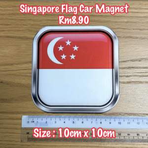 Singapore Flag Car Magnet 3D Effect Fridge Magnet | National Day Car Decoration | Strong Magnetic Sticker | Souvenir Gift SG | Size: 10cm x 10cm