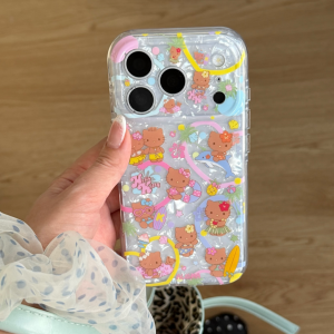 Sanrio | Luxury Shell Pattern Black Skin Sanrio Hello Kitty Phone Case For iphone 17 Pro Max 16 15 Pro 17 Cute Cartoon Protective Cover