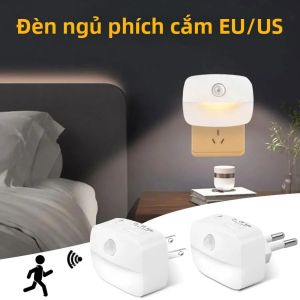 Đèn Ngủ LED Cảm Biến Chuyển Động Phích Cắm US/EU 220V/110V Đèn Gắn Tường Cho Nhà Ở Hành Lang Cầu Thang Nhà Bếp Phòng Ngủ - Đèn Ngủ Tiết Kiệm Năng Lượng
