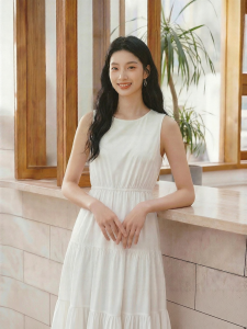 Semir | White Round Neck Sleeveless Hollow Out Summer Dress