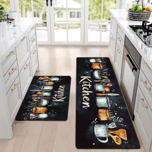 VIKAMA Black Stain-Resistant Kitchen Tool Carpet Kitchen Rug Soft Doormat Welcome Mat Rug For Bedroom Carpet For Live Room Home