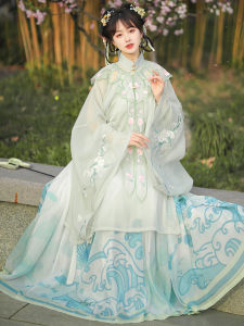 Original Hanfu Womens Ming Dynasty Cloud Shoulder Collar Standup Long Shirt Pleated Skirt Ancient Costume Fairy Atmosphere Spring Summer Full Set