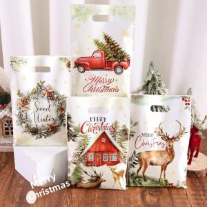 Gói Hàng Loạt Túi Kẹo Giáng Sinh - 10/20/50 Chiếc Thiết Kế Xe Tải Tuần Lộc Vòng Hoa Cây Thông Noel Phong Cách Rustic Đồ Trang Trí Đóng Gói Quà Tặng Ngày Lễ Mùa Đông