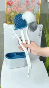 Bộ Cọ Vệ Sinh Toilet 3in1 Treo Tường | Chổi Cọ Bồn Cầu Silicon Xoay 360° Cọ Khe Rãnh Nhà Tắm Đa Năng