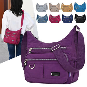 Women Crossbody Bag Nylon Shoulder Bag Water-repellent Travel Messenger Bag Multi-pocket Zipper Bag