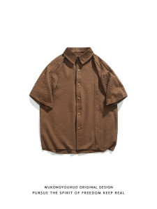 Áo Sơ Mi Nam Tay Ngắn Mùa Hè Phong Cách Retro Màu Trơn Vải Bong Bóng Rộng Rãi Đa Năng Thường Ngày Nửa Tay Áo Phong Cách Thường Ngày