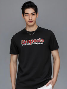 เสื้อยืดแขนสั้นผ้าฝ้ายแท้ ทรงหลวม สำหรับผู้ชาย ลายตัวอักษรสีดำ ยืดหยุ่น ไม่ต้องรีด ฤดูใบไม้ร่วง 2025 ฤดูใบไม้ผลิ