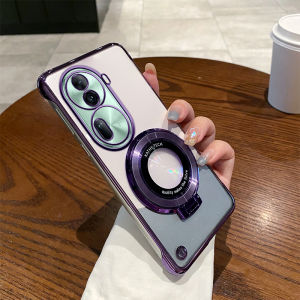 OPPO Reno11 Electric Plating No Frame New Mobile Phone Case Fashionable And Elegant Suitable for Reno11 pro High End Creative Magnetic Stand Ultra Thin Heat Dissipation Breathable Hard Shell Simple Mens Anti Fall Protective Cover