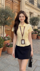 Áo Sơ Mi Nữ Cổ Đức Tay Ngắn Xếp Ly Chiết Nhẹ Eo Form Peplum Công Sở Cao Cấp - M72