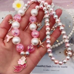 O-KAY 5pcs/set Childrens Necklace Little Girl Ice Princess Cartoon Cute Elsa Baby Ring Bracelet Earrings Jewelry Suit