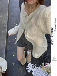 Quần Short Dệt Kim Dày Màu Xám Ôm Sát Cạp Cao Thường Ngày Cho Nữ Quần Ống Rộng Ba Điểm Quần Dài Đến Giữa Bắp Chân