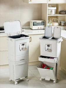 XINGYOU | Dual Layer Wet and Dry Separator Large Capacity Kitchen Trash Bin