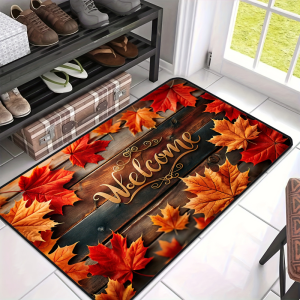 VIKAMA Vintage Gỗ Chào Mừng Doormat Lá Phong Đỏ Chống Trơn Trượt Mùa Thu Cửa Trước Thảm Trải Sàn Cho Trang Trại Thu Hoạch Mùa Thu Trang Trí Nhà Cửa