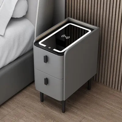 ZHUOLESHI | Slim Modern Bedside Cabinet With LED Light Wireless Charging