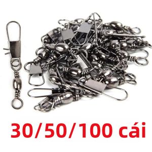 30/50/100 Chiếc Câu Cá Bi Liên Khóa Mồi Dụng Cụ Thép Carbon Thuyền Móc Dây Móc Cá Chép Chuyên Nghiệp Giải Quyết Phụ Kiện Thể Thao