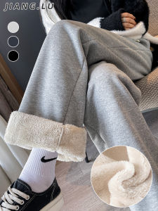 JIANGLU | Warm Fleece Lined Casual Pants Women Plus Size Loose Straight Leg Sheepskin Velvet Comfortable High Waist Cotton Blend Trousers