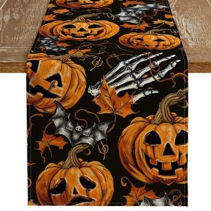 1 Halloween Themed Table Runner Decorative Pumpkin Bat Skull Elements Suitable for Parties Restaurants B&Bs Markets Holiday Decorations.