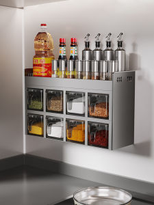 Stainless Steel Kitchen Storage Rack Multi-Function Home Use Oil Salt Sauce Vinegar Storage Shelf Seasoning Box Combination Set