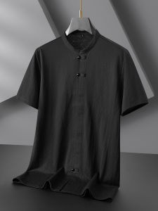 plus Size Mens Casual Short Sleeve Shirt Summer Fashion Urban Style Breathable Cotton Polyester Blend Pure Color Button Decor