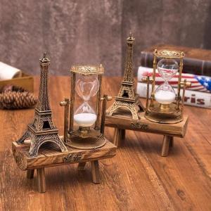 1 Pcs Creative Retro Iron Tower Hourglass Ornaments Simple And Modern Home Study Wooden Pendulum Hourglass Ornaments