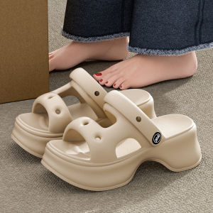 Thick Bottom Platform Sandals Womens Summer New Style Hole Hole Shoes Heightening Slope Heel Anti-slip Slippers Outdoor Wear