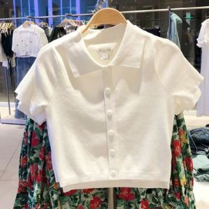 Ice Silk Knitted Short Sleeve Polo Shirt Womens Summer Original Design T-Shirt Shoulder Width Regular Fit Korean Style Top