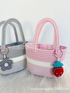 Túi Xách Đan Bằng Sợi Cotton Cầm Tay Mới 2025 Túi Xách Nữ Thời Trang Cho Ngày Lễ Và Du Lịch Túi Xách Mềm Có Khóa Kéo