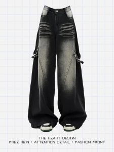 American Gradient Design Loose High Waist Wide Leg Jeans Womens Winter New Style Casual Loose Fit Long Trousers Pear Shape Body