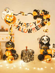 Halloween Decoration Theme Balloon Arch Column Outdoor Party Pumpkin Lamp Decoration Mall Atmosphere Scene Layout