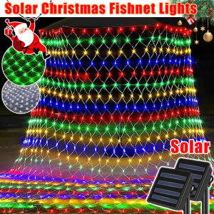 Christmas Lights Solar Power Fishnet Lights Outdoor Waterproof String Lights LED Solar Garden Lights Curtain Light Halloween Fairy Lights Solar Christmas Decoration For Home Wedding Party Festival Decoration Lawn Garden Walkway Warm And Colorful Light