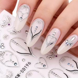 Rhinestone Silver Ins Style Jewelry Nail Sticker French Nail Art Love Heart Petal Line Design Adhesive Decal DIY Manicure Slider Decoration
