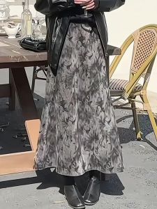 Retro Chinese Style Dyed A-Line Mini Skirt Womens High Waist Casual Wrap Body Long Skirt Fall New Style Casual Chic Long Skirt