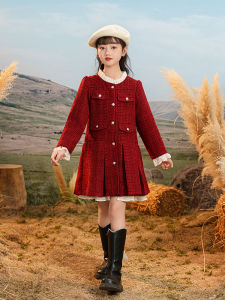 Fashionable Plaid Fleece-lined Skirt for Girls Autumn Winter Style Childrens Clothing Suplusin Brand Long Sleeve Midi Dress