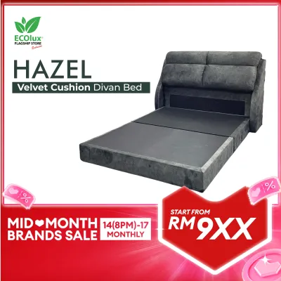 ECOlux - Hazel Cushion Divan Bedframe | Bed Frame | Katil | High Quality Fabric
