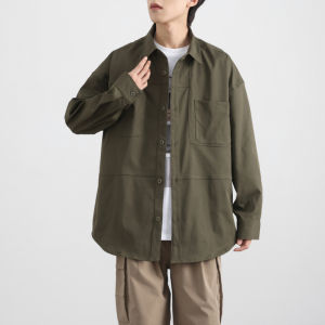 Loose Fit Long Sleeve Shirt Mens Spring Autumn Style Collared Workwear Casual Outerwear Trendy Brand Youth Polyester Fiber