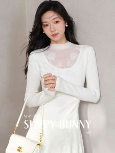Lace Mesh Splice Slim Fit T-Shirt Winter