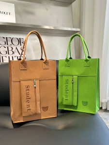 กระเป๋าถือหนังสือขนาดใหญ่แบบสะพายไหล่ข้างเดียวผ้าขนแกะ สไตล์เรียบง่าย กระเป๋าใส่เอกสาร กระเป๋าใส่หนังสือสำหรับนักเรียน กระเป๋าทอร์ต