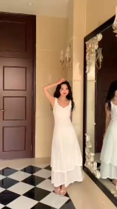 Mcc192 ชุดเดรสยาวลูกไม้ ชาย 2 ชั้น ซิปหลัง มาพร้อมซับในในตัว